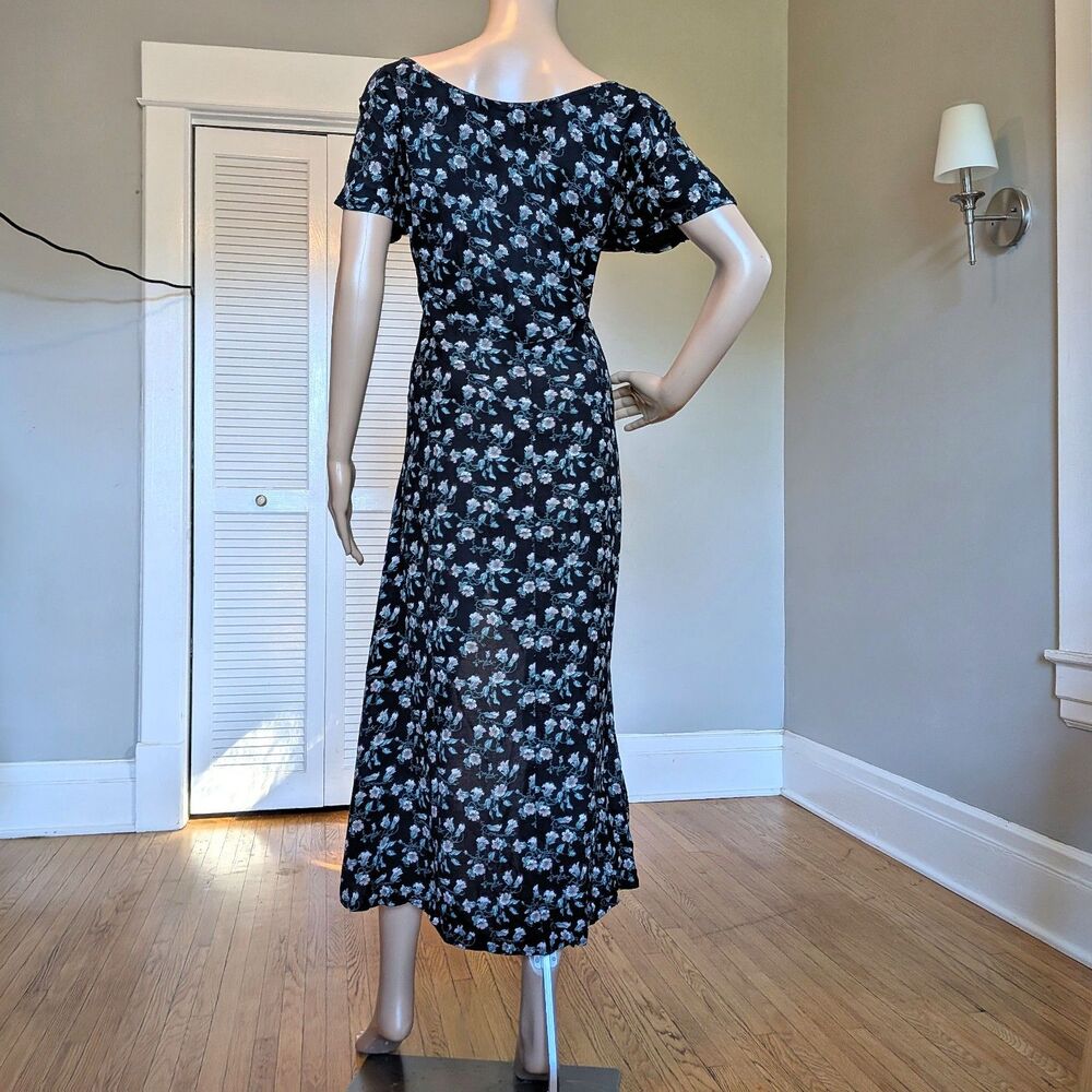 Vintage 90s All That Jazz Floral Midi Dress Hi Lo Whimsigoth Cottage Size XL - Picture 3 of 8